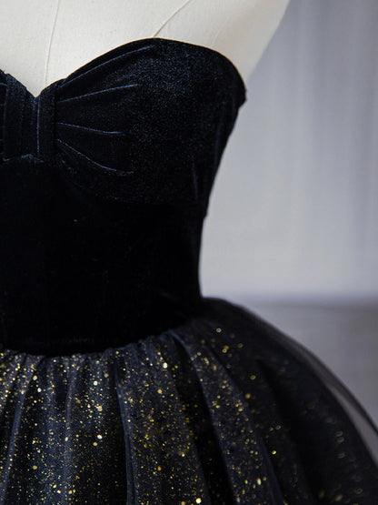Black Sweetheart Tulle Long Prom Dress With Layered, Black Formal Evening Dress GP503