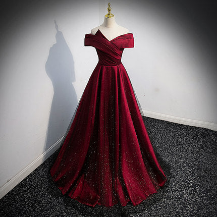 Off The Shoulder Red Short Sleeves Long Prom Dresses SH045