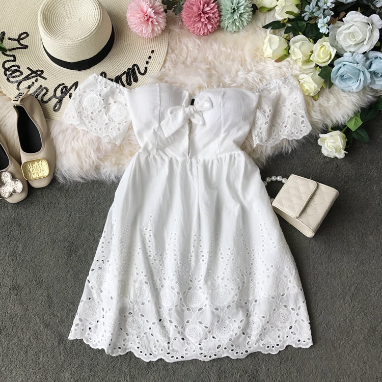 Off shoulder embroidered backless Strapless high waist solid dress  3726