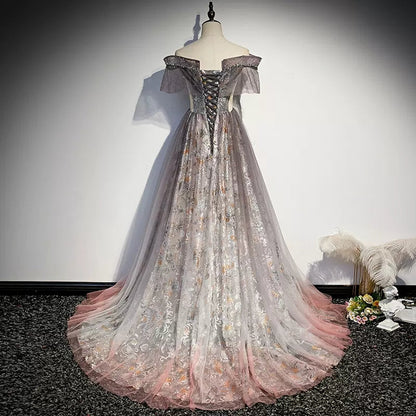 Off The Shoulder Sequin Lace Prom Dresses Sexy Prom Dress SH109