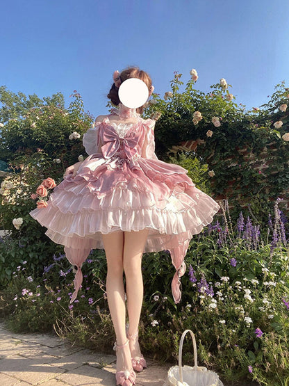 Vestido de fiesta vintage de tul rosa para 22 cumpleaños, minivestido lolita, trajes lolita cortos DH2446
