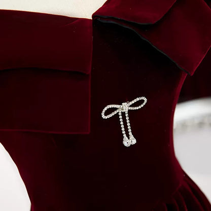 Simple A line Long Red Prom Dresses SH231