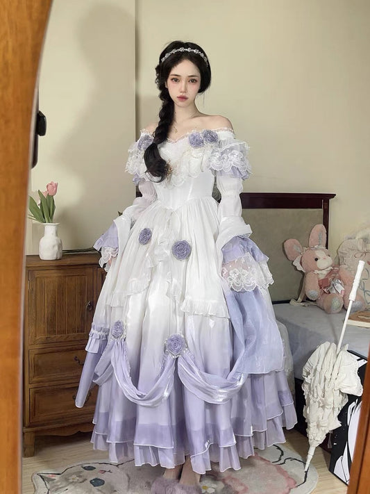 Vintage Ball Gown Off The Shoulder Short Sleeves 16th Lilac Birthday Dress Lolita Summer Dress 18th Birthday Outfits W1135