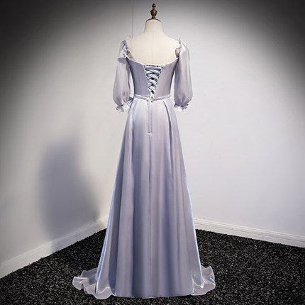 A Line Silver Long Prom Dresses SH202