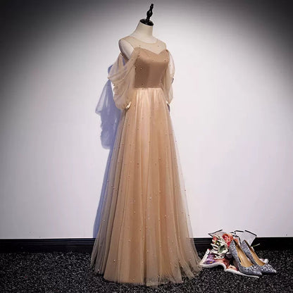 A line Tulle Long Sleeves Prom Dresses SH118