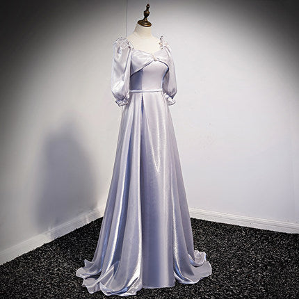A Line Silver Long Prom Dresses SH202
