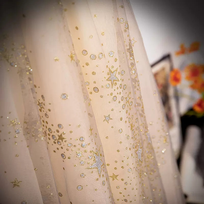 A line Short Puffy Sleeves Tulle Prom Dresses SH114