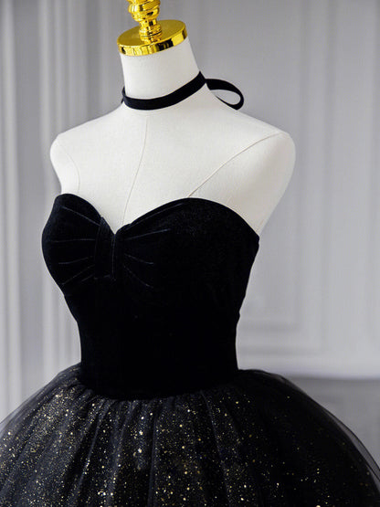 Black Sweetheart Tulle Long Prom Dress With Layered, Black Formal Evening Dress GP503