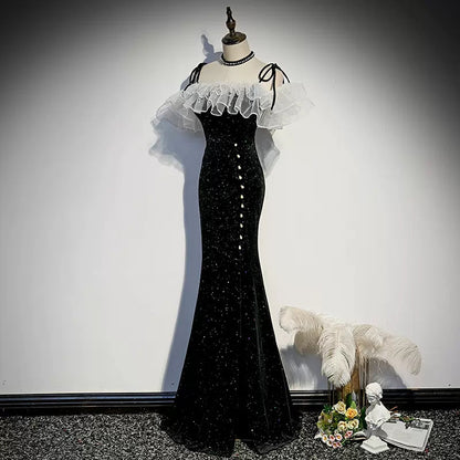 Off the Shoulder Mermaid Black Prom Dresses Sexy Evening Dress SH092