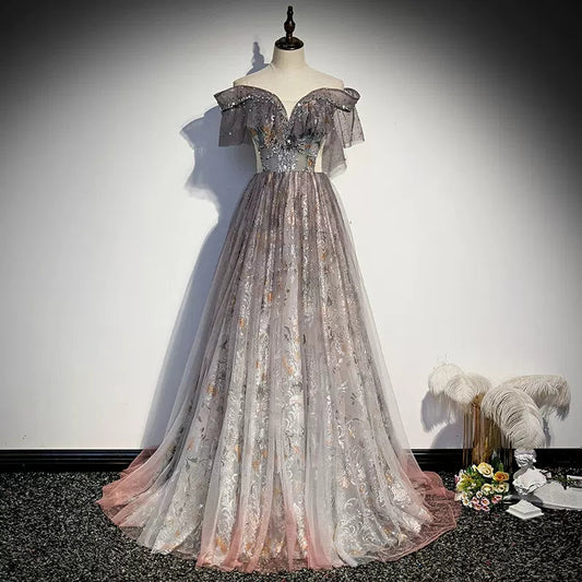 Off The Shoulder Sequin Lace Prom Dresses Sexy Prom Dress SH109