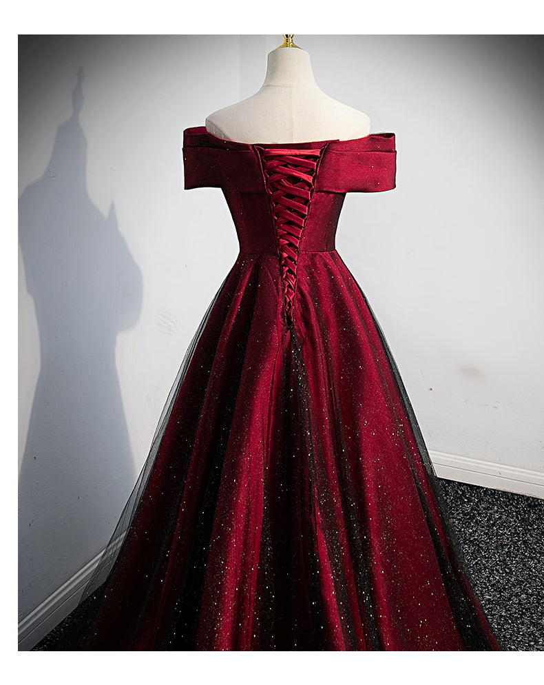 Off The Shoulder Red Short Sleeves Long Prom Dresses SH045