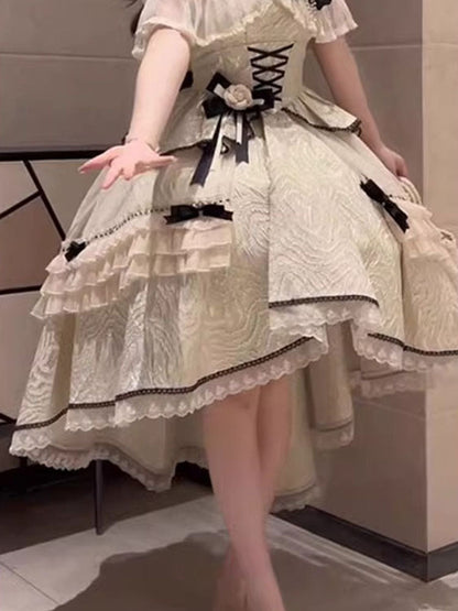 Vestido de verano de encaje con escote cuadrado alto y bajo para 18 cumpleaños, estilo lolita, W1256