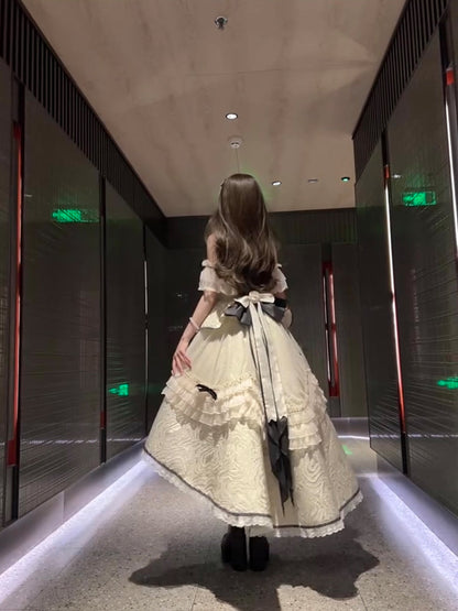 Vestido de verano de encaje con escote cuadrado alto y bajo para 18 cumpleaños, estilo lolita, W1255