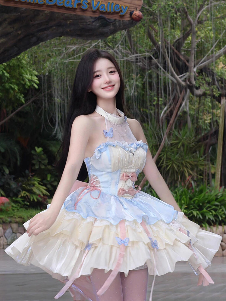 Vestido de fiesta vintage de cuello alto, corto, minivestido de verano para 18 cumpleaños, vestido lolita, atuendos de cumpleaños W1254