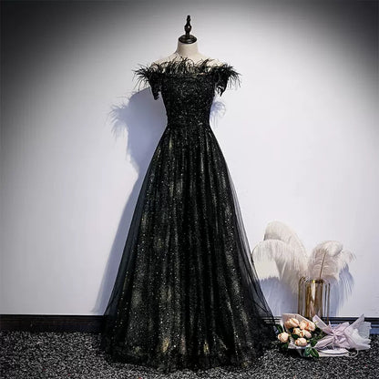 Off the Shoulder Black Prom Dresses Sexy Evening Dress SH091