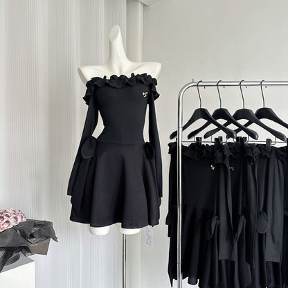 Cute A Line Off The Shoulder Black Summer Dress Holiday Party Outfits For Women DP0094