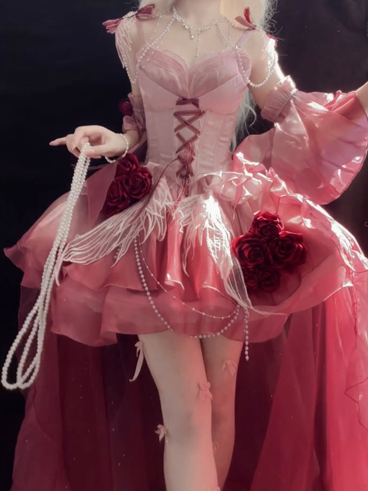 Vestido vintage de fiesta con tirantes finos y degradado rosa para 16 cumpleaños, vestido lolita, atuendos de cumpleaños W1227