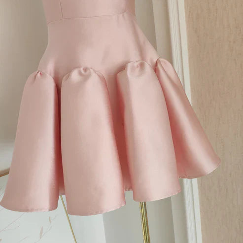 Retro Pink 3D Flowers Design A-line Strapless Satin Mini Party Dress Homecoming Dress TP4045