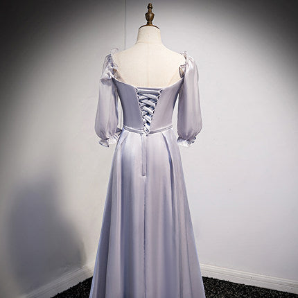 A Line Silver Long Prom Dresses SH202
