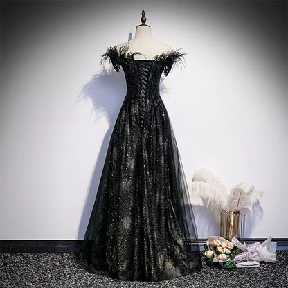 Off the Shoulder Black Prom Dresses Sexy Evening Dress SH091