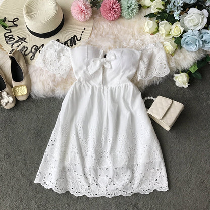 Off shoulder embroidered backless Strapless high waist solid dress  3726