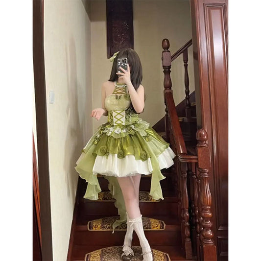 Vestido de fiesta vintage de cuello alto verde para 22 cumpleaños, vestido lolita corto, atuendos lolita DH2444