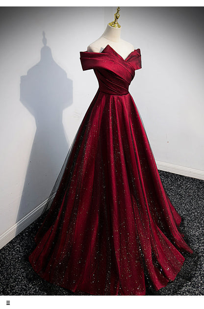 Off The Shoulder Red Short Sleeves Long Prom Dresses SH045