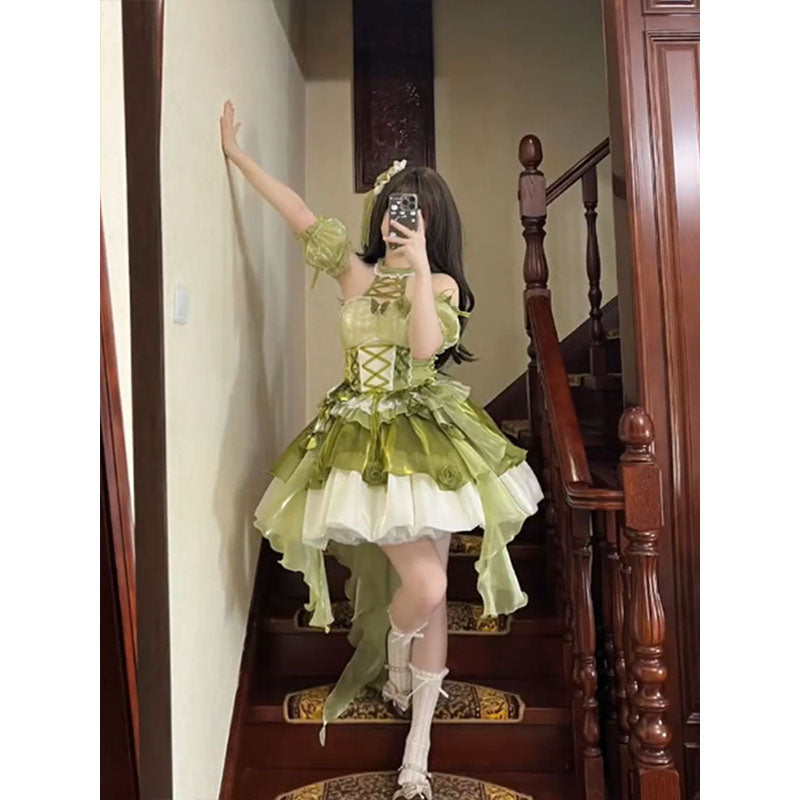 Vestido de fiesta vintage de cuello alto verde para 22 cumpleaños, vestido lolita corto, atuendos lolita DH2444