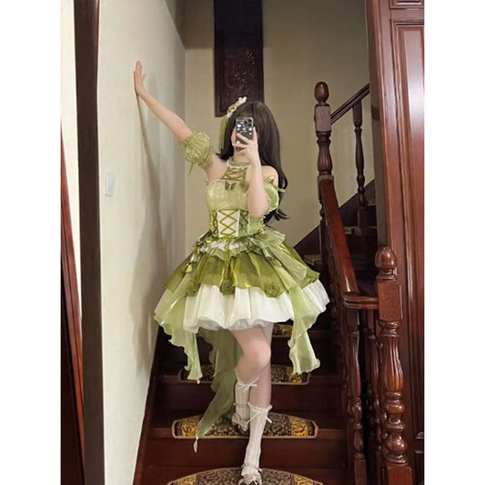 Vestido de fiesta vintage de cuello alto verde para 22 cumpleaños, vestido lolita corto, atuendos lolita DH2444