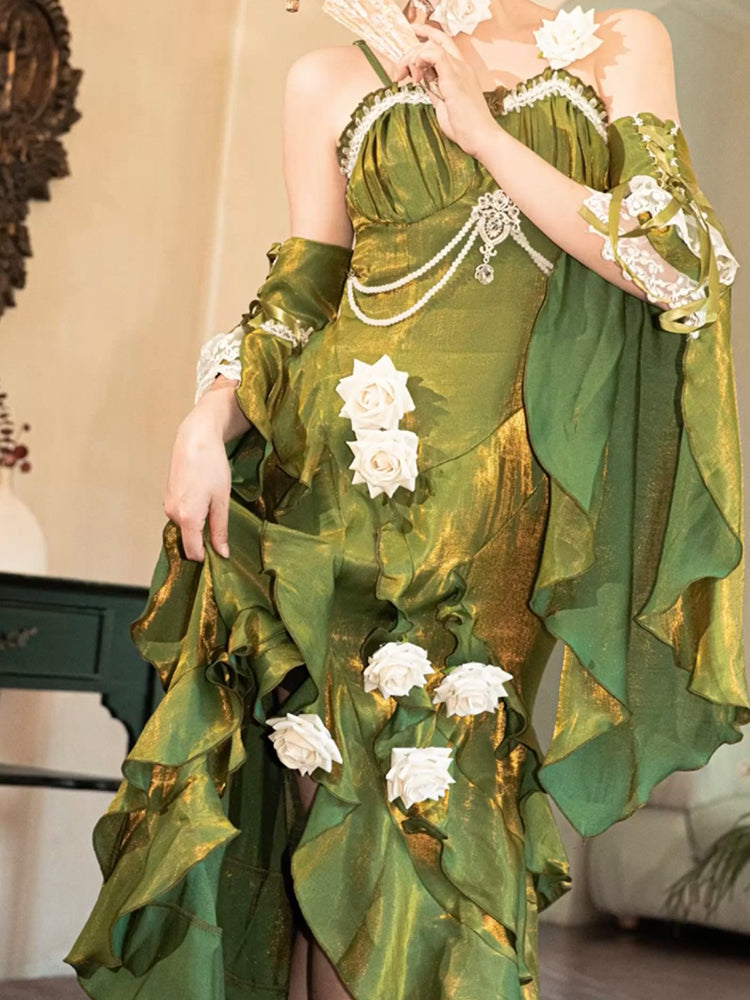 Vestido verde de verano con tirantes finos de sirena para 18 cumpleaños, estilo lolita, W1257