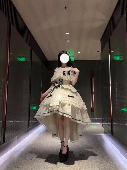 Vestido de verano de encaje con escote cuadrado alto y bajo para 18 cumpleaños, estilo lolita, W1255
