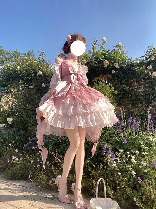 Vintage Ball Gown Pink Short Mini Summer 18th Birthday Dress Lolita Dress Birthday Outfits W1248
