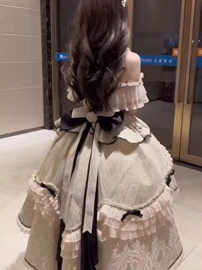 Vestido de verano de encaje con escote cuadrado alto y bajo para 18 cumpleaños, estilo lolita, W1256