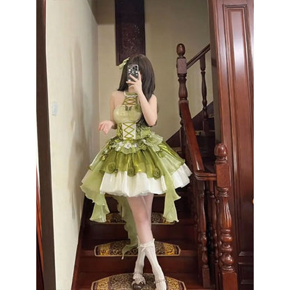 Vestido de fiesta vintage de cuello alto verde para 22 cumpleaños, vestido lolita corto, atuendos lolita DH2444
