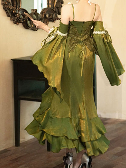 Vestido verde de verano con tirantes finos de sirena para 18 cumpleaños, estilo lolita, W1257