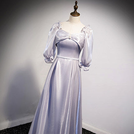 A Line Silver Long Prom Dresses SH202