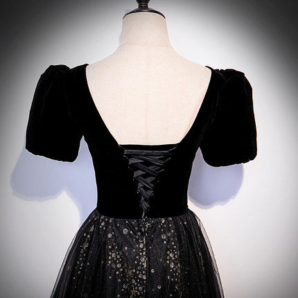 A line Black Long Prom Dresses SH164