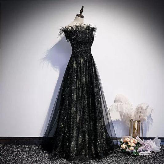 Off the Shoulder Black Prom Dresses Sexy Evening Dress SH091