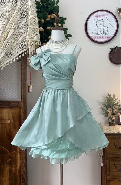 Classy Light Green Spaghetti Straps A Line Homecoming Dress Cocktail Dress S329