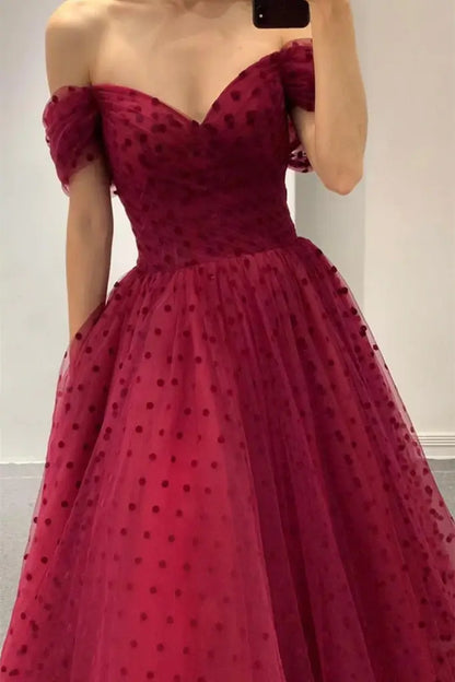 Elegantes vestidos de noche burdeos para graduación, vestidos de fiesta de corte A, vestidos de gala con hombros descubiertos