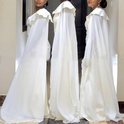 Vestido de dama de honor de un solo hombro, estilo sirena, largo, blanco, corte trompeta, para fiesta de boda con serpentinas