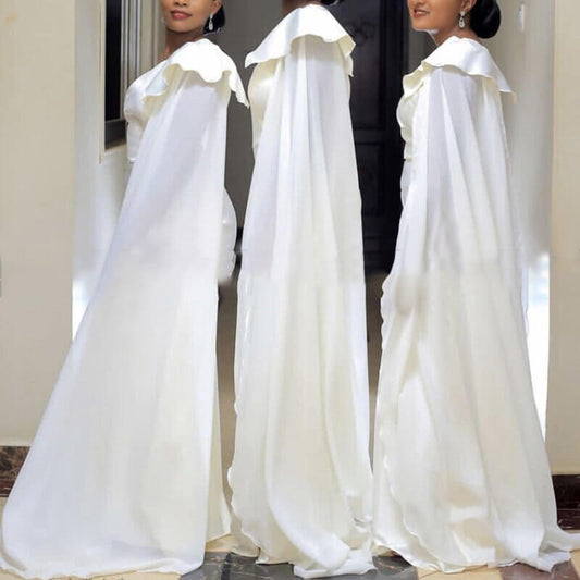 Vestido de dama de honor de un solo hombro, estilo sirena, largo, blanco, corte trompeta, para fiesta de boda con serpentinas
