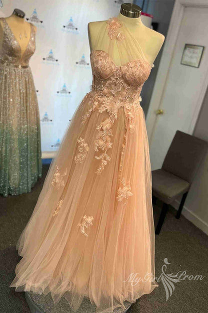 One Shoulder Lavender Prom Dresses With Appliques, Tulle Graduation Dresses With Split GP460