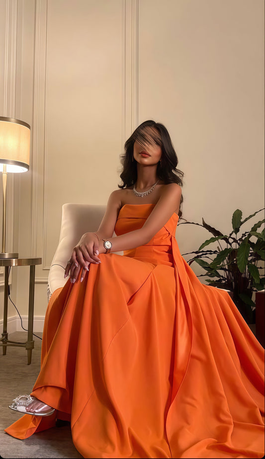 Orange Strapless A-Line Satin Prom Dress, Birthday Party Dress,AST1781