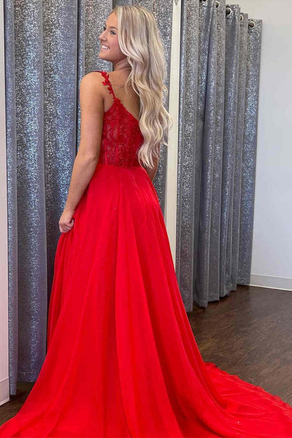 A Line Chiffon Long Prom Dress With Lace Bodice,WP407