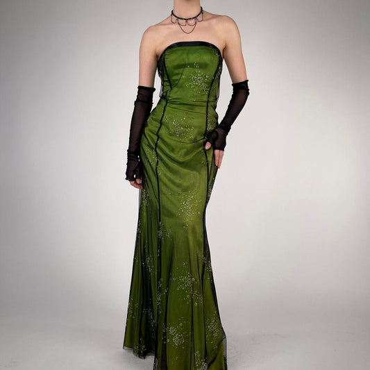 Green Fashion Retro Elegant Exquisite Floral Corset Long Chiffon Tulle Ball Gown Evening Dress Party Dress Prom Dress gh3712