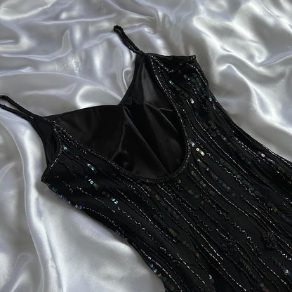 Black shiny elegant spaghetti strap sequined long ball gown prom dress evening dress party dress gh3142