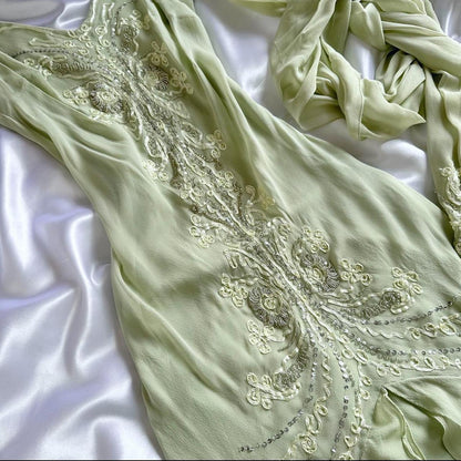 Green fashion classy pretty exquisite beaded long chiffon ruffled prom dress ball gown evening dress party dress gh3546