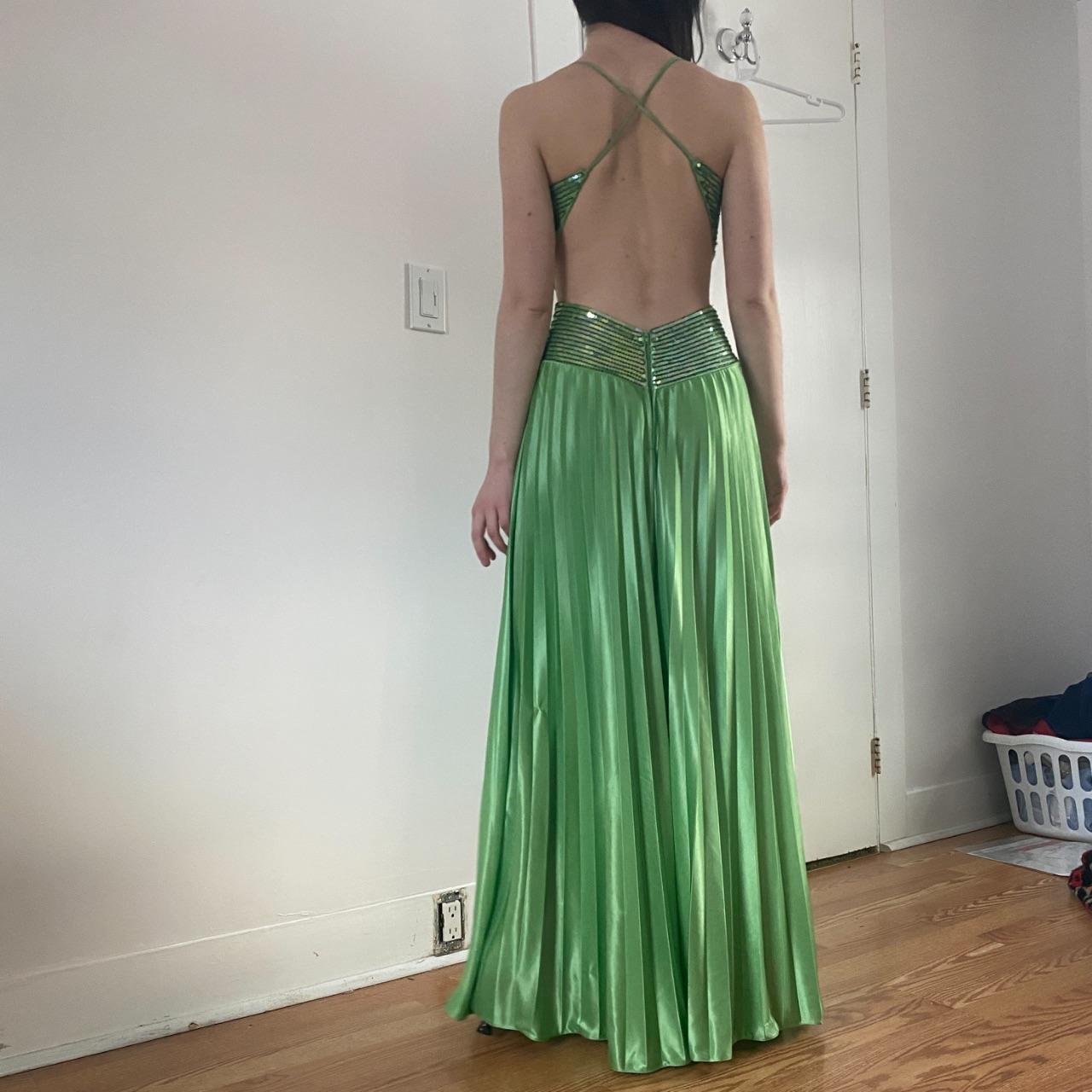 Green Vintage Fashion Playful Deep V Exquisite Beaded Sequin Camisole Long Backless Satin Fairy Ball Gown Prom Dress Evening Gown Birthday Party Dress gh3960