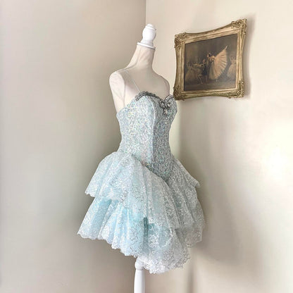 Charming Light Blue Sequined Design Elegant Mesh Spaghetti Strap Homecoming Dress TP3510